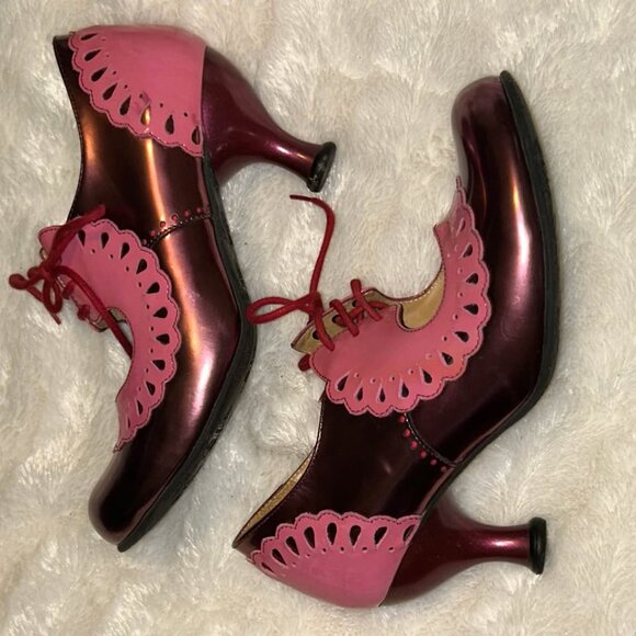 John Fluevog bellevue lottie deno frill scallop pink patent leather shoes 7.5 - Picture 7 of 10